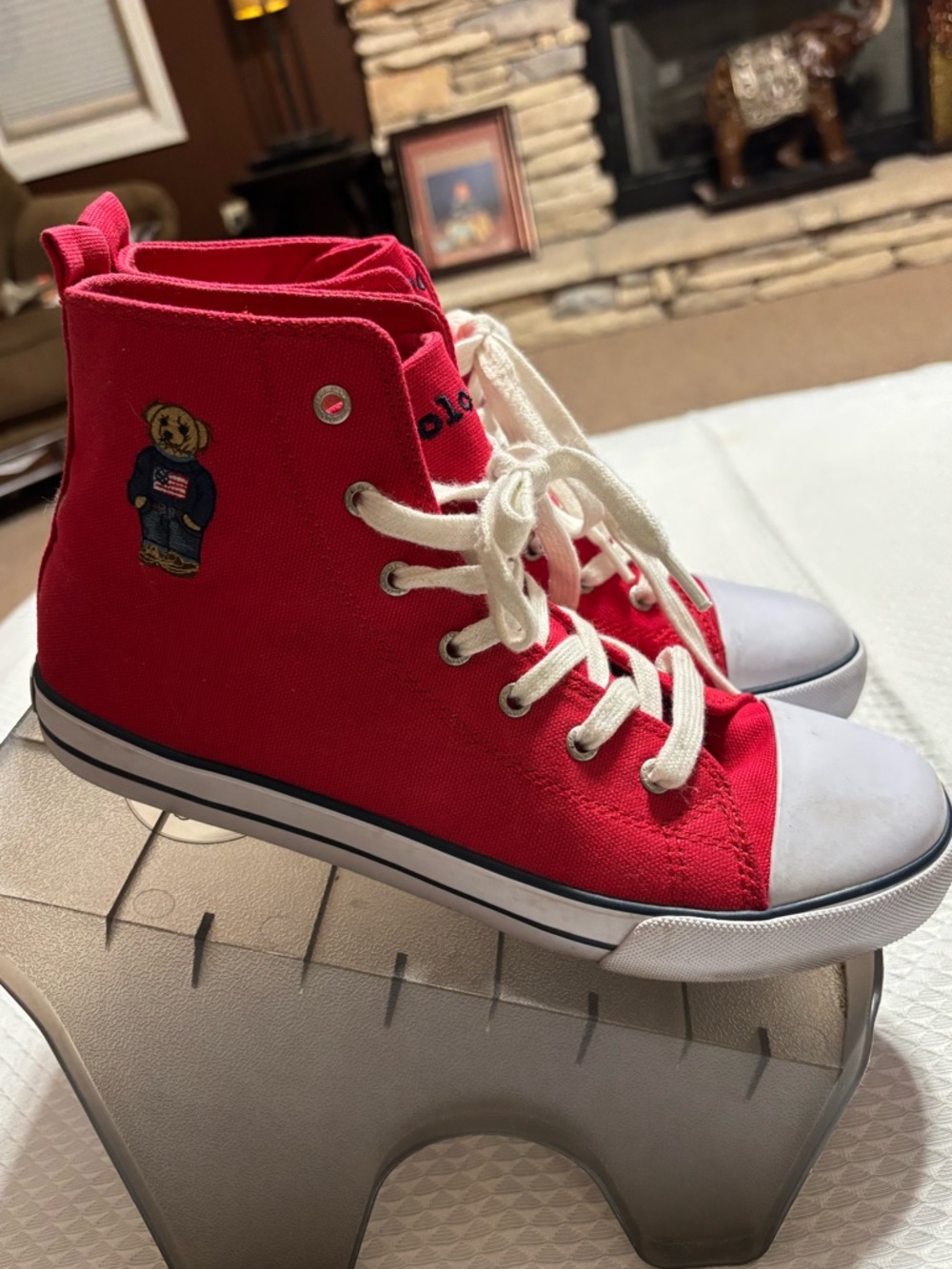 Polo by Ralph Lauren Red High-Top Kids Canvas Sneakers with Bear Patch